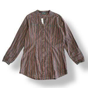 Woolrich Women’s Waterbury Tunic Top L Gray Red Stripe Cotton‎ NWT Long Sleeve